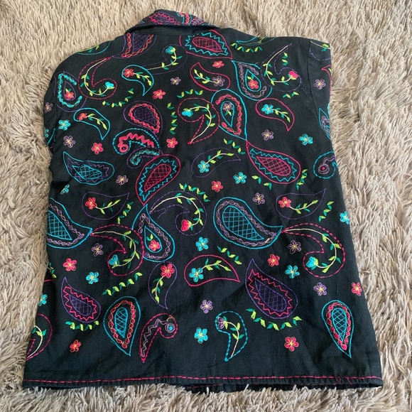 Vintage 1980s multi colored embroidered black Units jacket size small - Picture 3 of 4